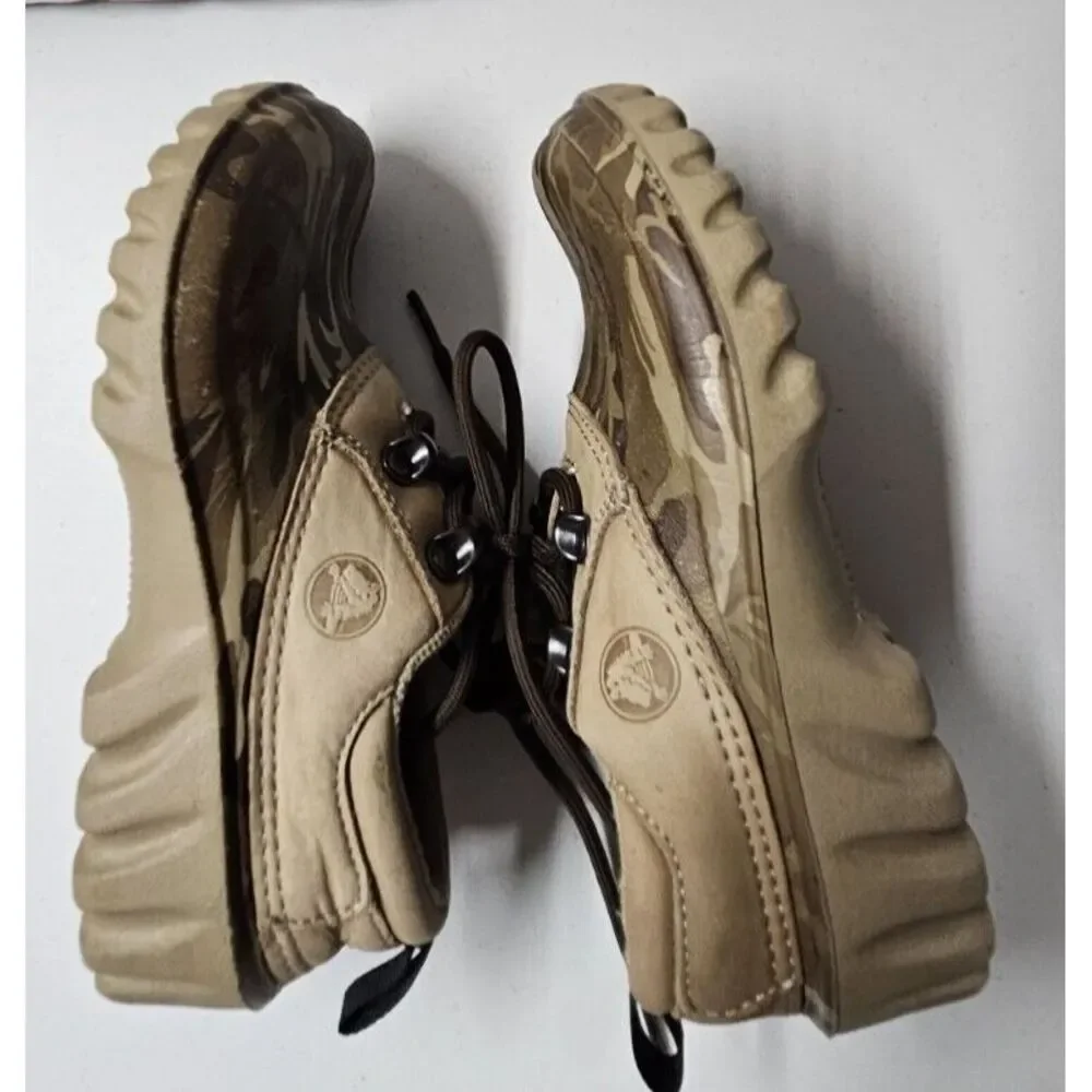 CROCS AXLE Leather rubber upper‎ big kid Sz J M1/W3 Camo boat Lace tie shoes